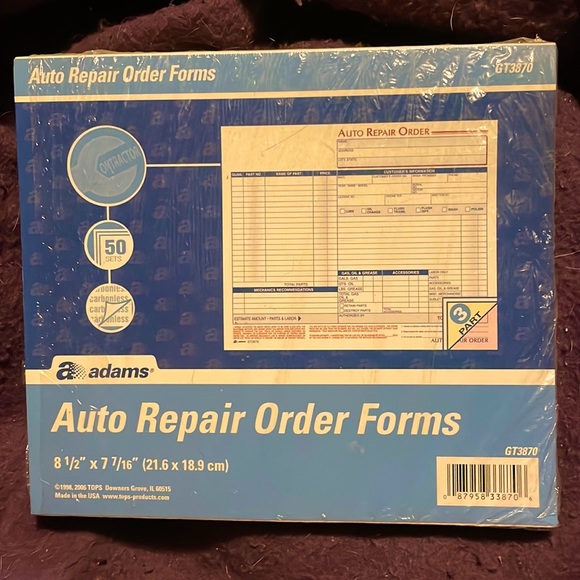 Adams Office Adams Auto Repair Order Forms 3part Carbonless 5pack
